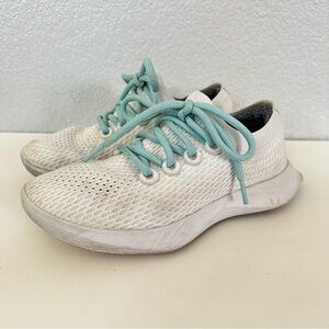 Women’s Allbirds Tree Dasher 1 Active Shoe Blizzard White Teal Laces Size 6.5